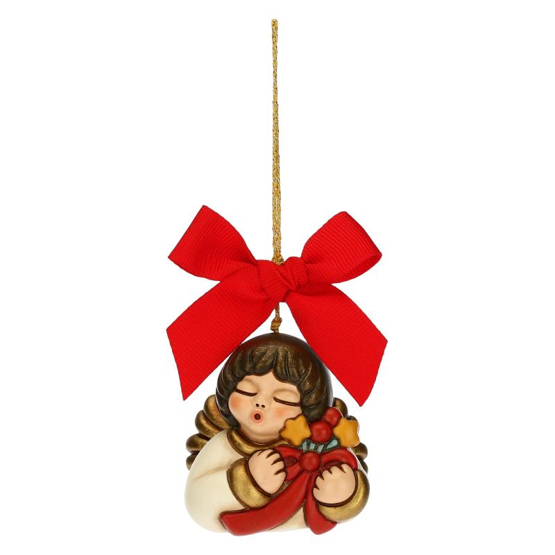 Addobbo natalizio Thun angelo piccolo con filo e fiocco rosso 