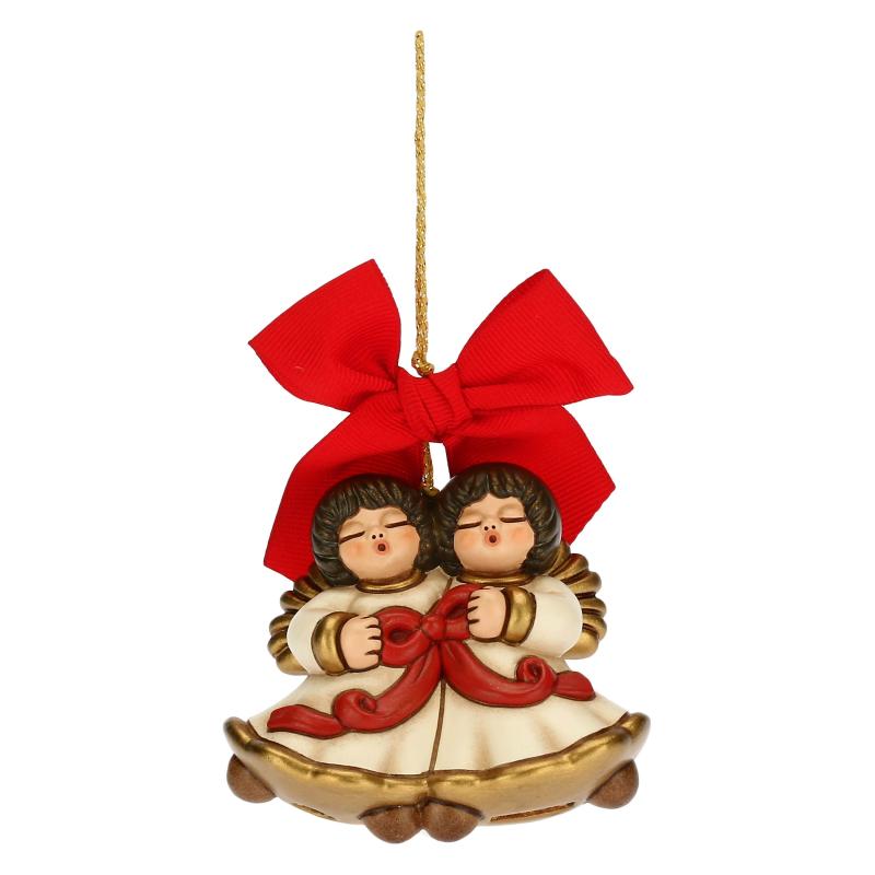 Addobbo natalizio Thun coppia angeli maxi con filo e fiocco rosso 