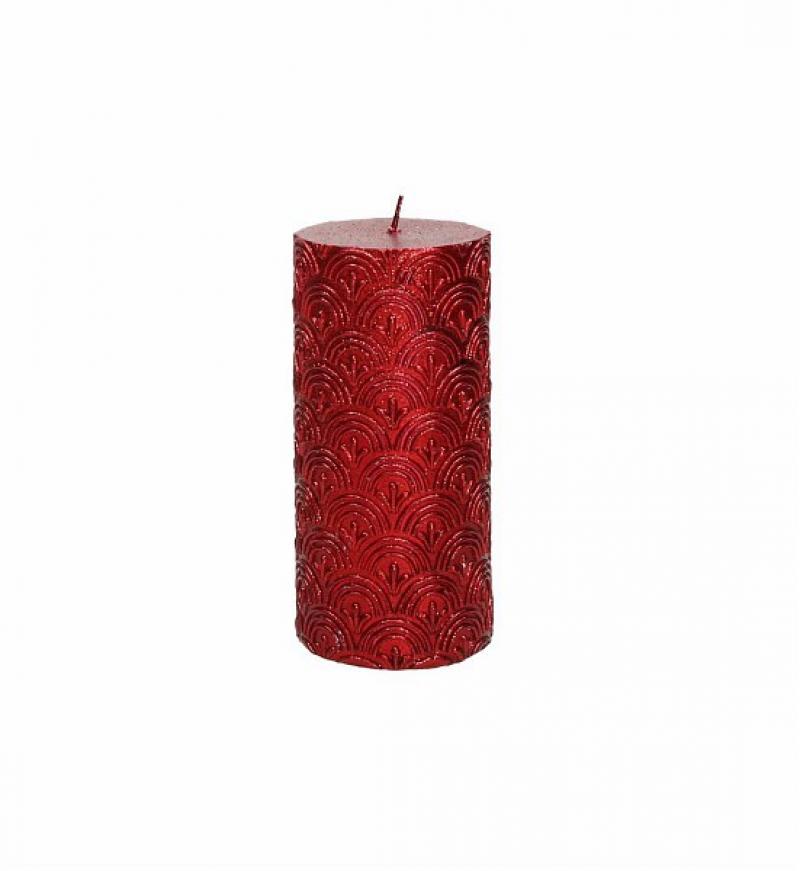 Candela natalizia forma cilindro in cera glitter rosso cm14 Portagioie, Scatole Portagioie e Profumatori