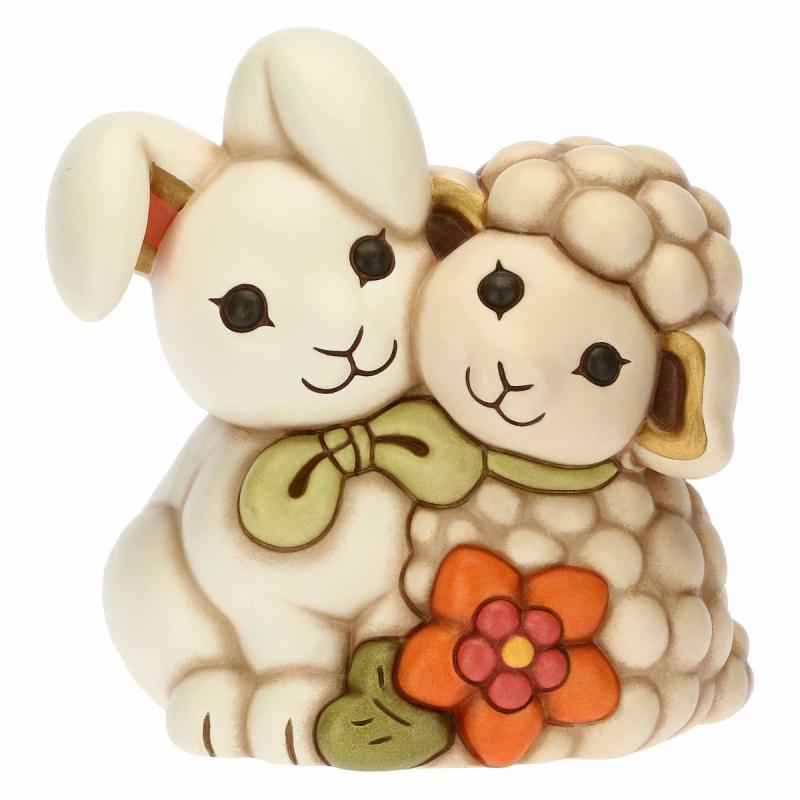 Coppia coniglietta Joy e agnellino con fiore Thun Animali