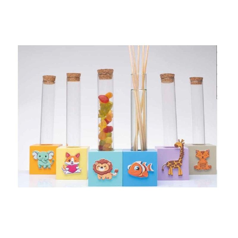 Cubo profumatore o portaspezie Cuorematto, provetta vetro con base colori assortiti Bomboniere