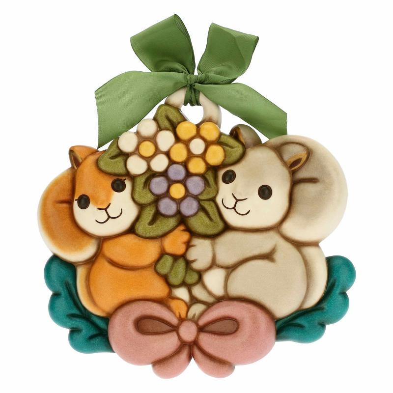 Formella Thun grande coppia di scoiattoli su fiori Thun Creazioni ceramiche per casa