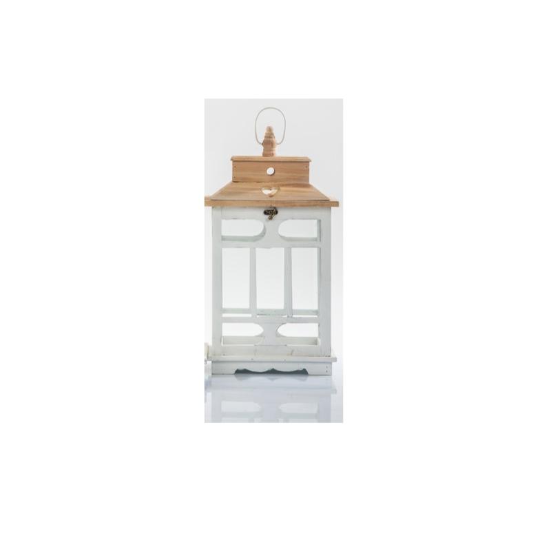 Lanterna da interno in legno bianco e naturale, stile shabby rettangolare h46 piccola Lampade da Tavolo e Lanterne