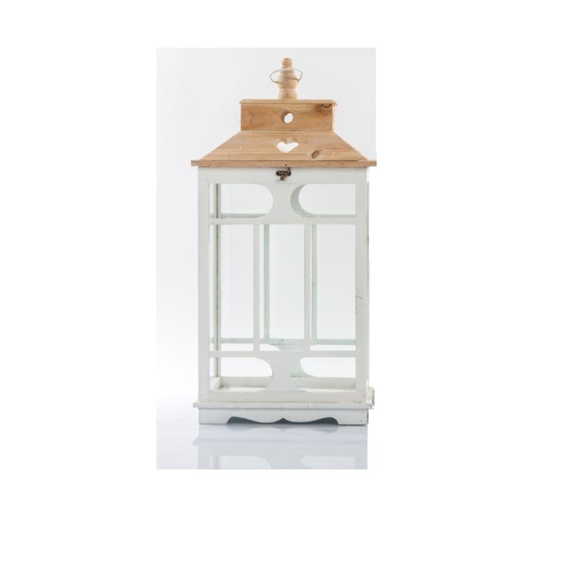 Lanterna da interno in legno bianco e naturale, stile shabby rettangolare  h67 grande