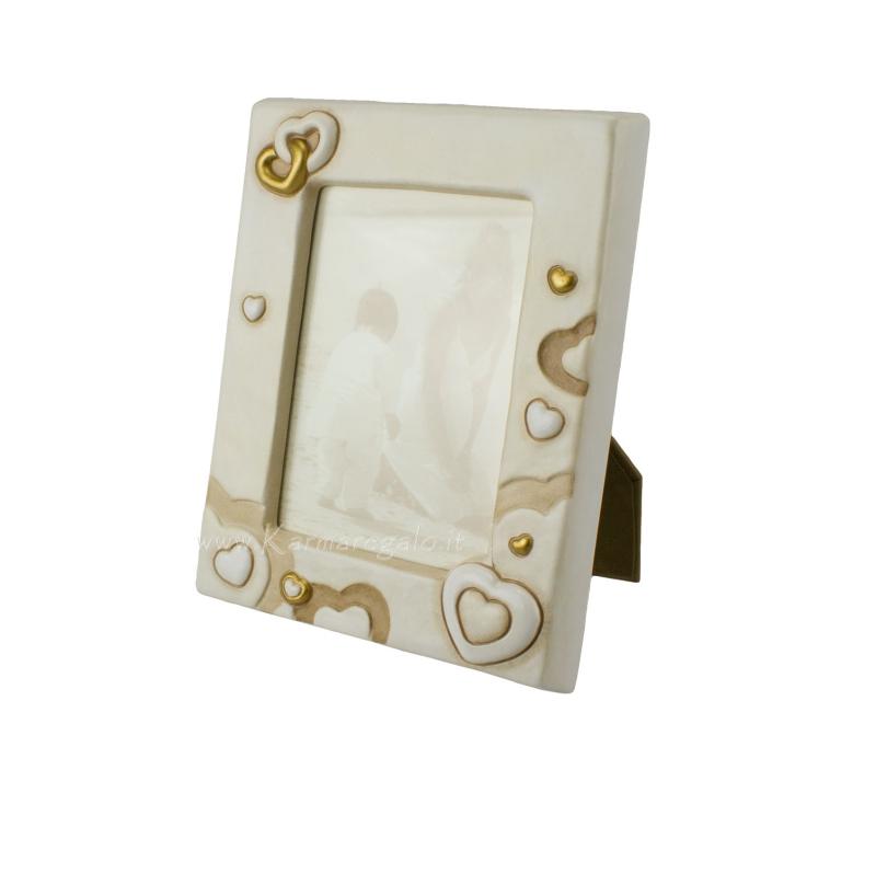 Portafoto Thun bianco medio con cuori oro Cornici portafoto in altri materiali