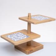 Alzata a due ripiani Cuorematto, Set aperitivo in legno e porcellana Fregio Portadolci e Alzate 