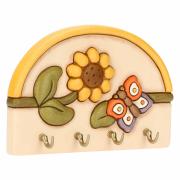Appendichiavi Thun 4 ganci Country con girasole e farfalla Thun Creazioni ceramiche per casa