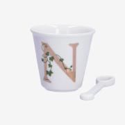 Bicchierino con lettera alfabeto 'N' e cucchiaino Tazzine Caffè Mug Tazze e Zuccheriere