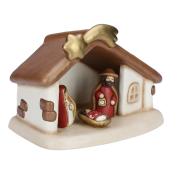 Capanna Presepe Classico Thun con 3 personaggi colore rosso Thun Presepe Natalizio