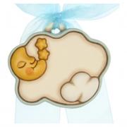 Coccarda nascita Thun nuvola con luna fiocco celeste cm11x9 