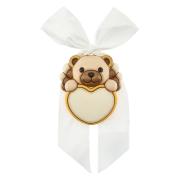 Formella piccola Thun Teddy con cuore e fiocco tessuto bianco 