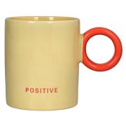 Mug in porcellana colore giallo con testo Positive Tisaniere con filtro e Mug