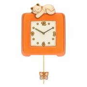 Orologio da parete Thun linea Country arancio con gatto e pendolo 