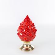 Pigna portafortuna traforata rossa, lampada led con base oro Lampade da Tavolo e Lanterne