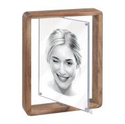 Portafoto in legno colore noce chiaro, portafotografie con interno girevole per due foto Cornici Portafoto in Legno