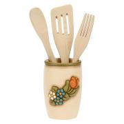 Portamestoli Thun da apoggio con fiori e mestoli in legno cm15 