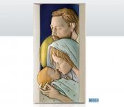 Quadro Sacra Famiglia in ceramica bassorilievo Shan dipinta verticale sfondo blù Quadri e Icone Sacre Ceramica Shan