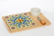 Tagliere da cucina con ciotola e coltello decoro mediterraneo stampato su piastrella Accessori Tavola vari