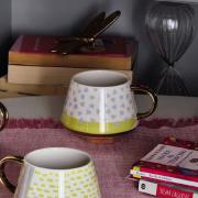 Tazza Mug da design, tazzone moderno in porcellana con dettagli color oro e azzurro Tisaniere con filtro e Mug