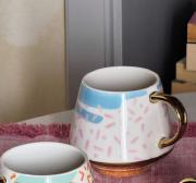 Tazza Mug da design, tazzone moderno in porcellana con dettagli color oro e rosa Tisaniere con filtro e Mug