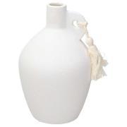 Vaso portafiori ad anfora con nappine ed effetto bianco ruvido cm22 Vasi Fiori in Ceramica