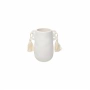 Vaso portafiori con nappine ed effetto bianco ruvido cm19 Vasi Fiori in Ceramica