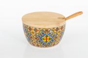 Zuccheriera ceramica con tappo legno decoro geometrico mediterraneo Zuccheriere e Porta zucchero