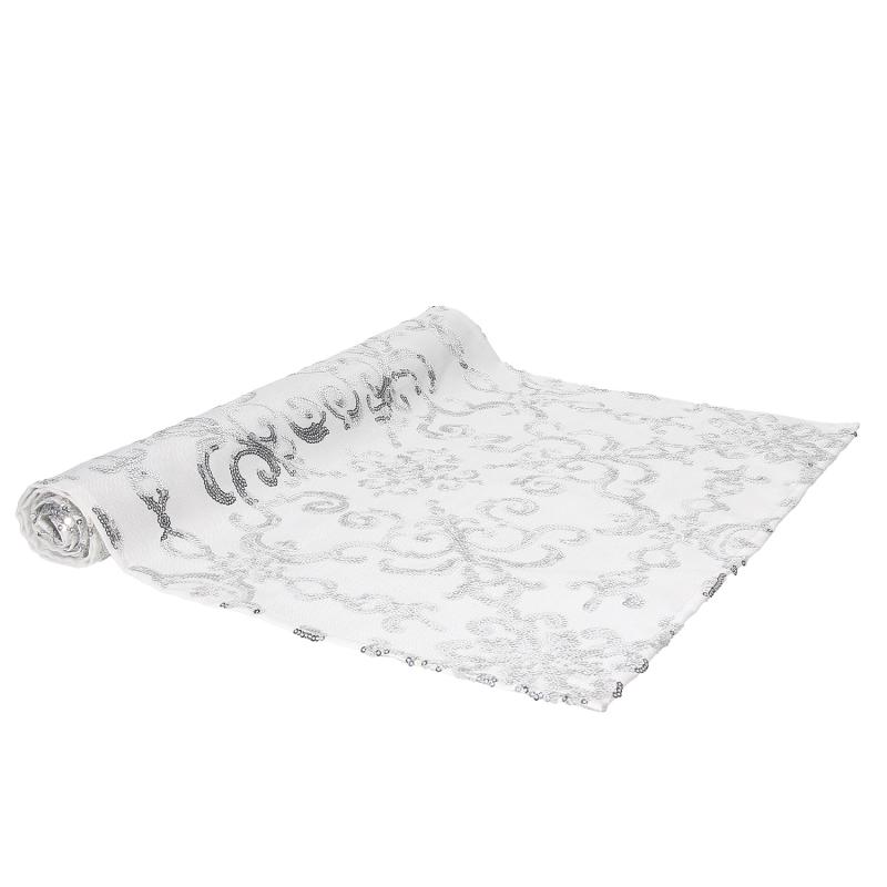 Runner da tavolo in tessuto bianco con paillettes argentati cm40x140 Tessile per Casa