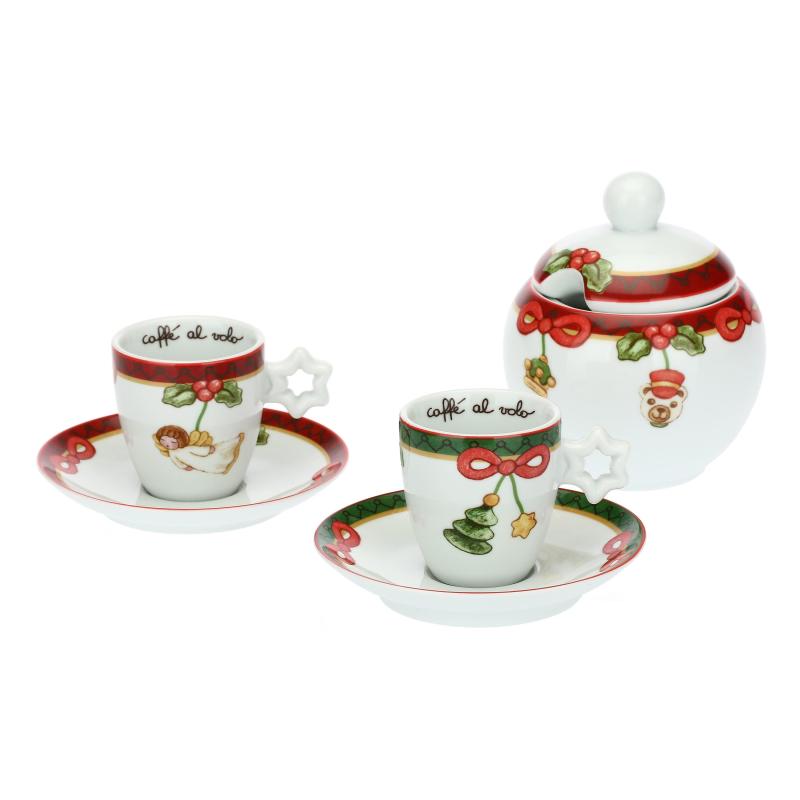 Set 2 tazzine Thun per caffè espresso con zuccheriera Magico Natale