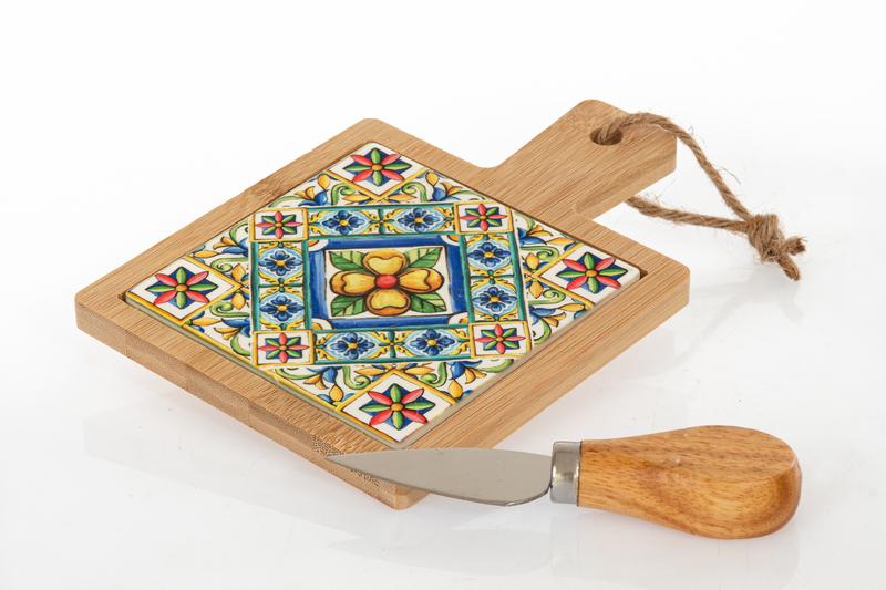 Tagliere da cucina Cuorematto, bomboniera piccola con piastrella stampata con decoro mediterraneo Accessori Tavola vari