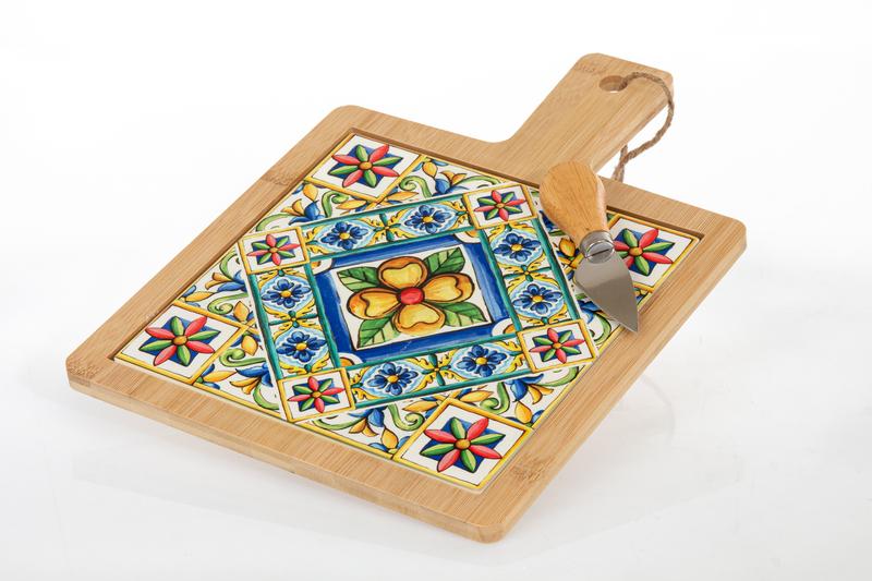 Tagliere da cucina Cuorematto, grande formato con piastrella stampata decoro mediterraneo cm33 Accessori Tavola vari
