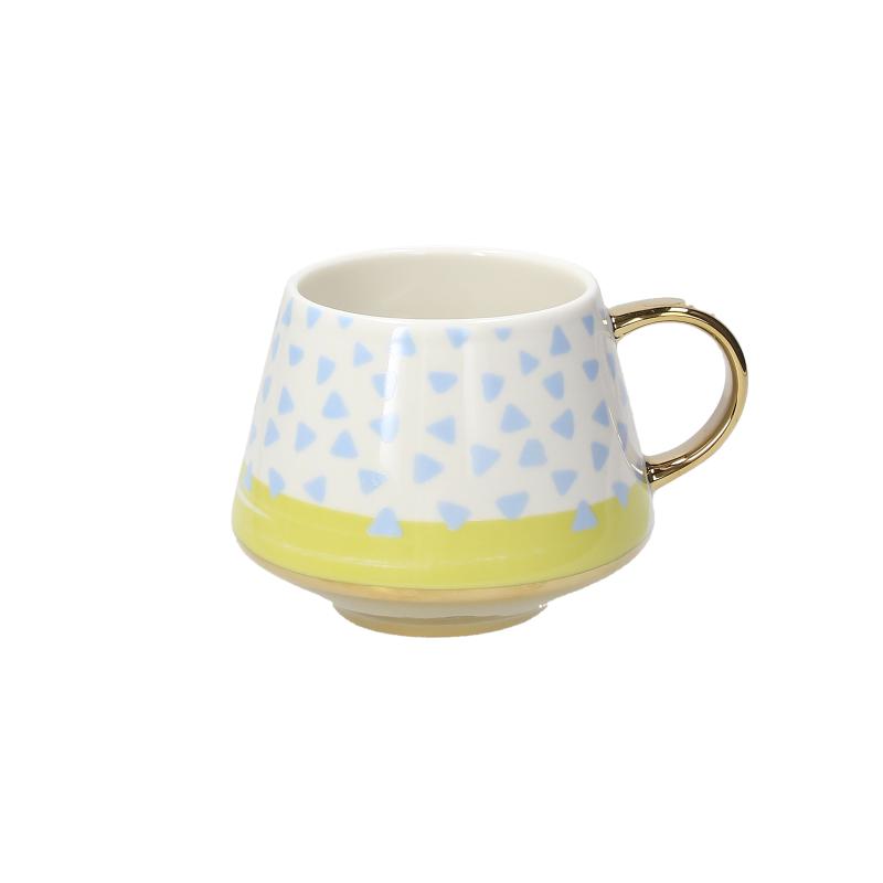 Tazza Mug da design, tazzone moderno in porcellana con dettagli color oro e azzurro Tisaniere con filtro e Mug