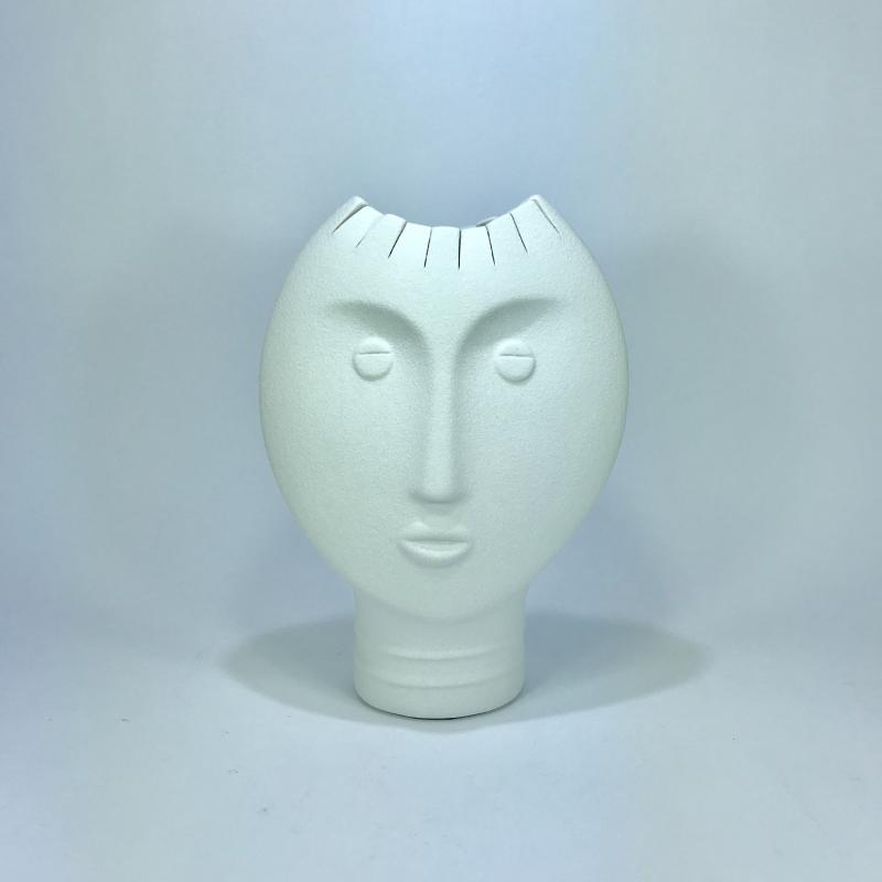 Vaso fiori Lineasette figura tribale femminile bianca Lineasette Ceramiche