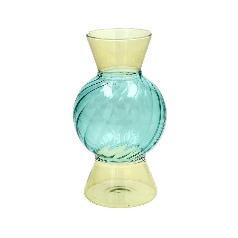 Vaso portafiori moderno in Vetro bicolore azzurro cm18 Vasi Portafiori in vetro